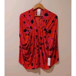 NWT Meg Shop Relaxed Fit Red/Pink Multi Oversized Floral Iven Top OS